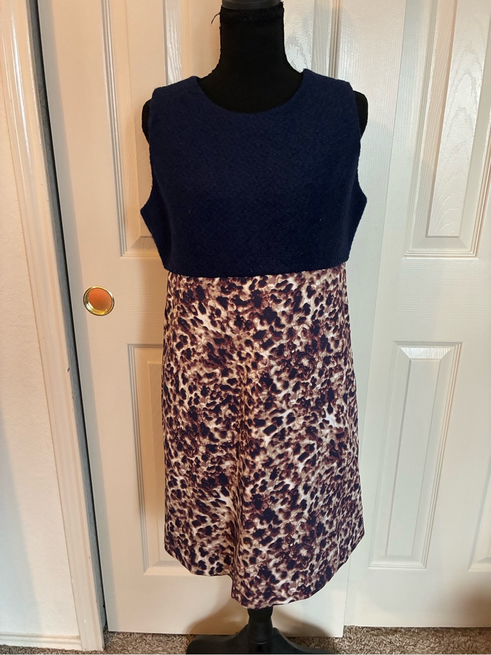 Brooklyn Industries Wool/Cotton Blend Navy Top with Brown Leopard-Print Dress